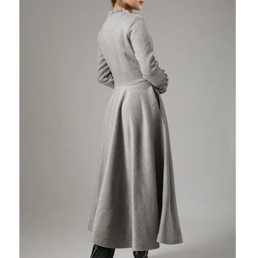 Women’s Long Wool Coat with Ruffle - Image 4