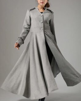 Women’s Long Wool Coat with Ruffle
