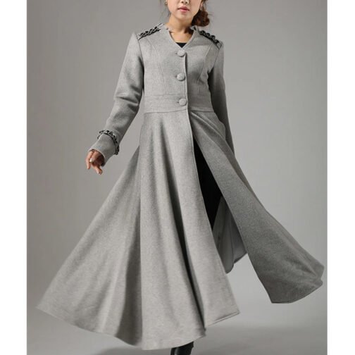 Women’s Long Wool Coat with Ruffle - Image 2