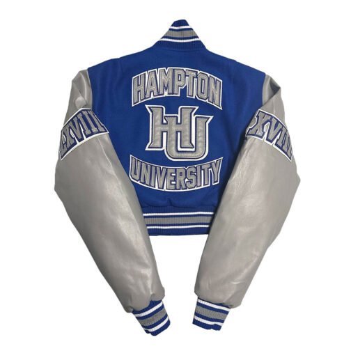 Women’s Hampton University Royal and Gray Varsity Jacket - Image 2