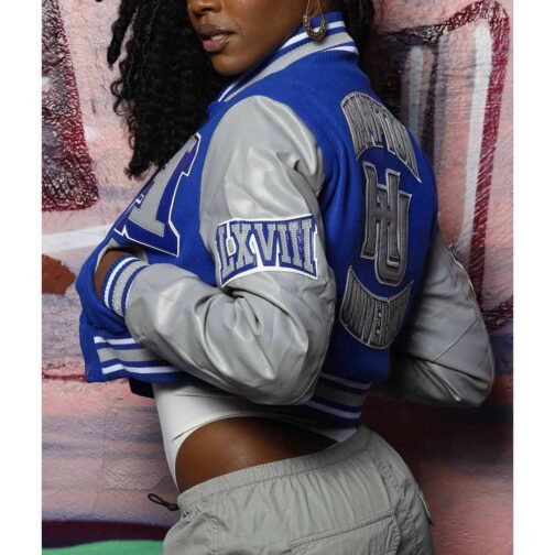 Women’s Hampton University Royal and Gray Varsity Jacket - Image 5