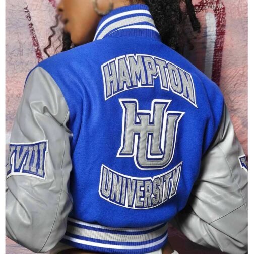 Women’s Hampton University Royal and Gray Varsity Jacket - Image 4