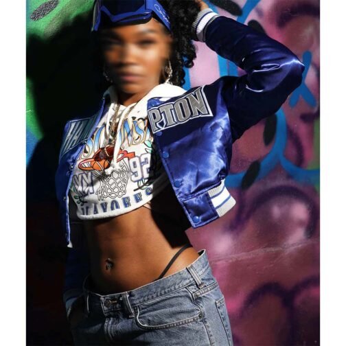 Women’s Hampton University Royal Satin Jacket - Image 4