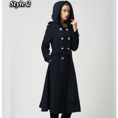 Women’s Hooded Military Wool Coat - Image 2