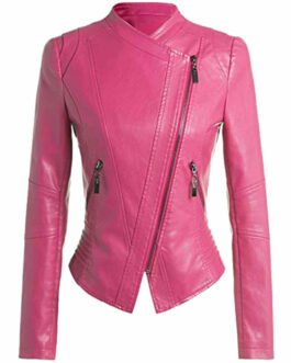 Women’s Biker Fitted Hot Pink Leather Jacket