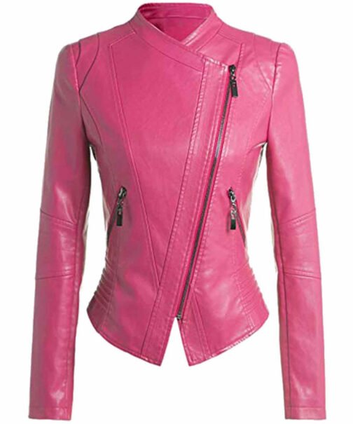 Women’s Biker Fitted Hot Pink Leather Jacket