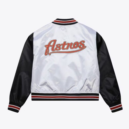 Women’s Houston Astros Cropped White and Black Satin Jacket - Image 2