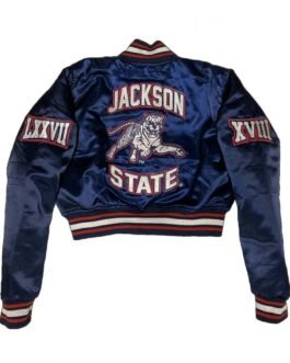 Women’s Embroidered Jackson State University Blue Cropped Jacket
