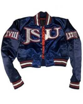 Women’s Embroidered Jackson State University Blue Cropped Jacket
