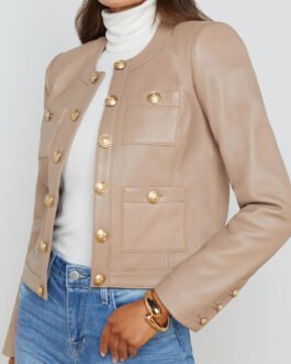 Women’s Jayde Collarless Black Leather Jacket