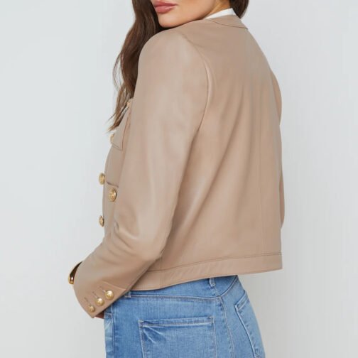 Women’s Jayde Collarless Black Leather Jacket - Image 8