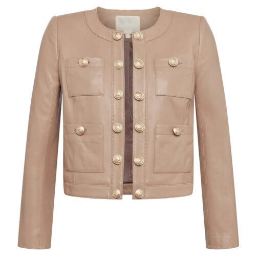 Women’s Jayde Collarless Black Leather Jacket - Image 5