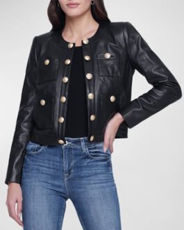 Women’s Jayde Collarless Black Leather Jacket