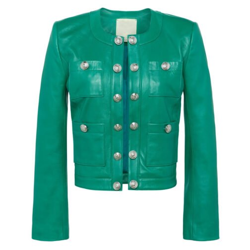 Women’s Jayde Collarless Black Leather Jacket - Image 6
