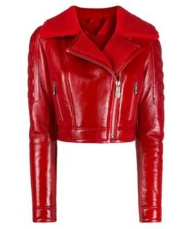 Women’s Asymmetrical Lainey Red Shearling Leather Jacket