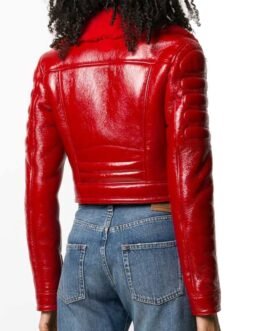 Women’s Asymmetrical Lainey Red Shearling Leather Jacket
