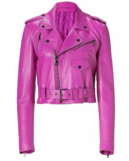 Women’s Lime Green and Pink Leather Motorcycle Jacket