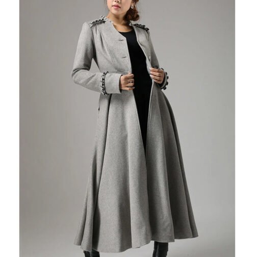 Women’s Long Wool Coat with Ruffle - Image 8