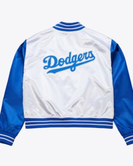 Women’s LA Dodgers Cropped White and Blue Satin Jacket