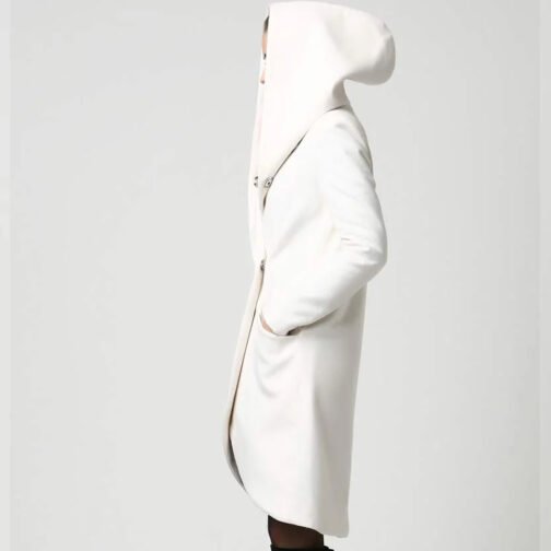 Women’s Asymmetrical Mid-Length Wool Coat with Hood - Image 7