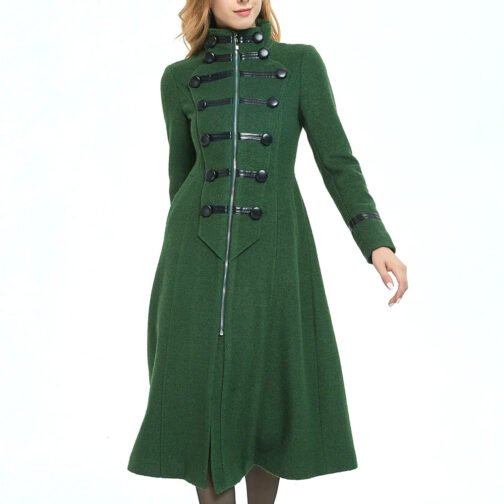 Women’s Green Military Style Wool Coat - Image 4