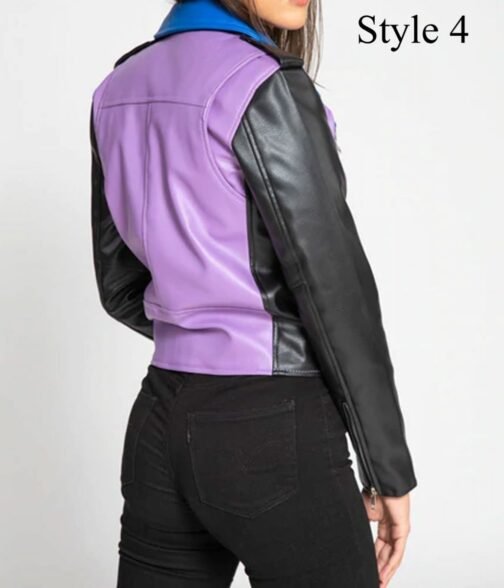 Women’s Motorcycle Fashion Color Block Leather Jacket - Image 7