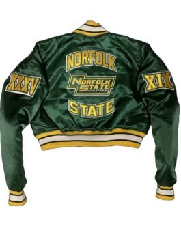 Women’s Cropped Norfolk State University Green Satin Jacket