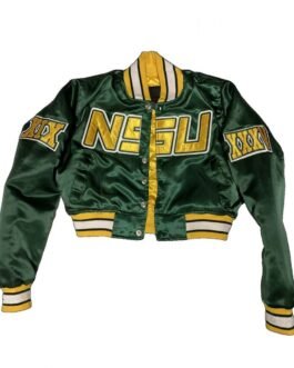 Women’s Cropped Norfolk State University Green Satin Jacket