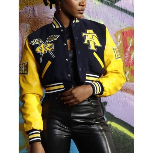 Women’s North Carolina A&T State University Black and Yellow Varsity Jacket - Image 3