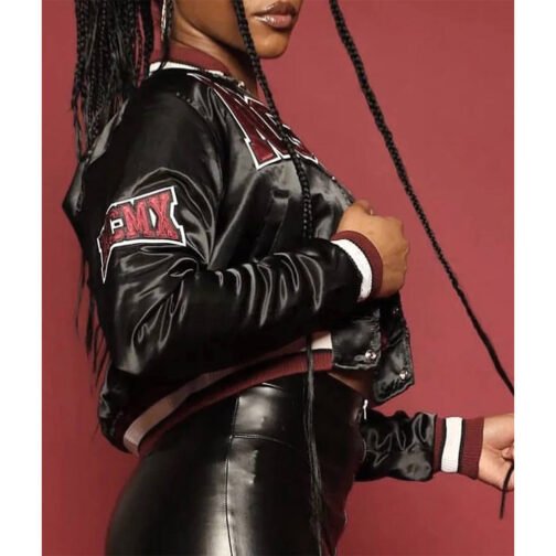 Women’s NC Central University Cropped Black Satin Jacket - Image 5
