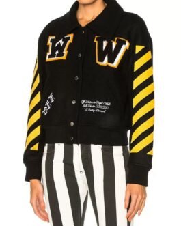 Women’s Off-White Virgil Abloh Varsity Black Jacket with Striped Sleeves