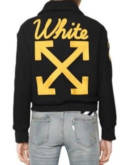 Women’s Off-White Virgil Abloh Varsity Black Jacket with Striped Sleeves