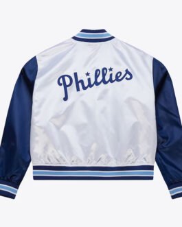 Women’s Philadelphia Blue Jays Cropped White and Blue Satin Jacket