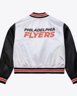 Women’s Philadelphia Flyers Cropped White and Black Satin Jacket