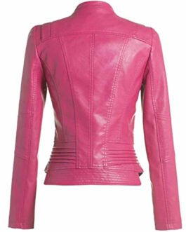 Women’s Biker Fitted Hot Pink Leather Jacket