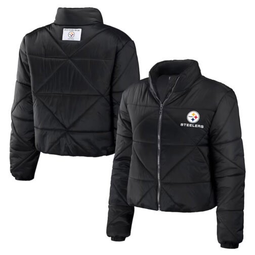 Women’s Pittsburgh Steelers Puffer Cropped Jacket - Image 3