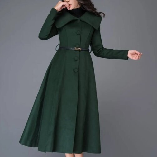 Women’s Princess Swing Green Wool Coat - Image 6