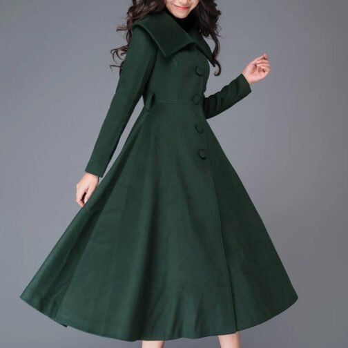 Women’s Princess Swing Green Wool Coat - Image 8
