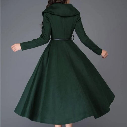 Women’s Princess Swing Green Wool Coat - Image 4
