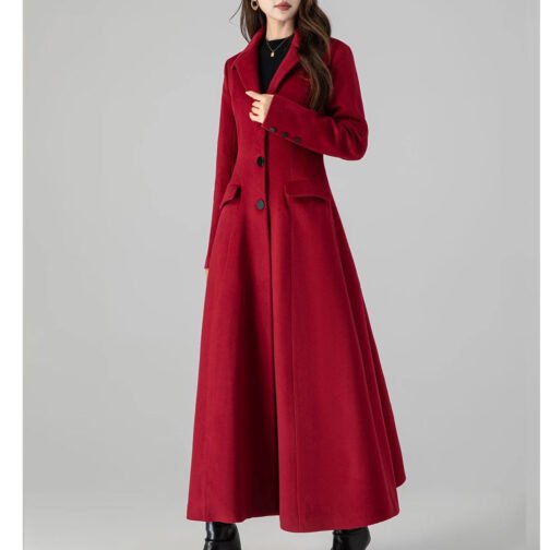 Women’s Princess Red Wool Long Coat - Image 6
