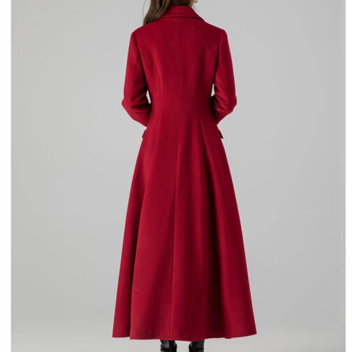 Women’s Princess Red Wool Long Coat - Image 2