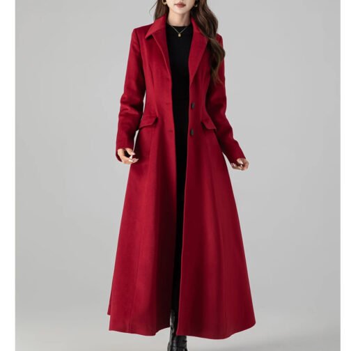Women’s Princess Red Wool Long Coat - Image 4