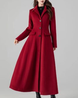 Women’s Princess Red Wool Long Coat