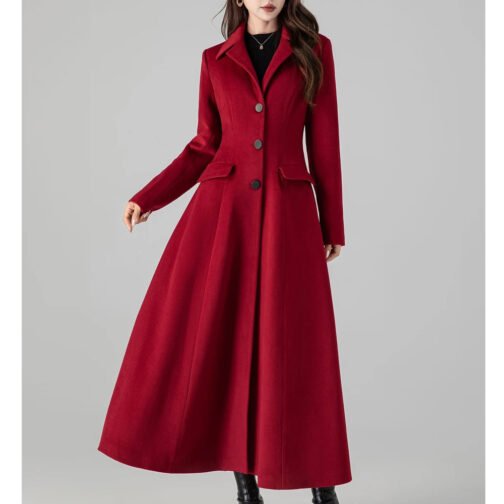 Women’s Princess Red Wool Long Coat