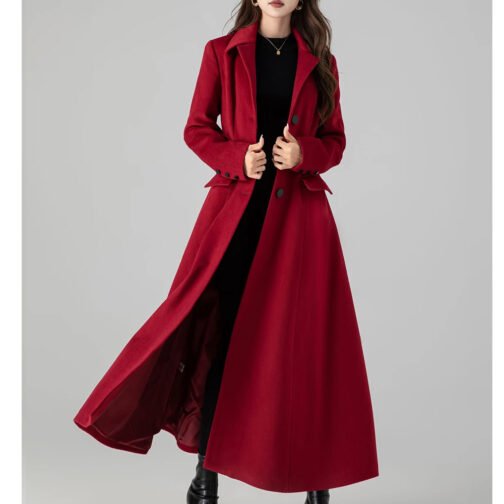 Women’s Princess Red Wool Long Coat - Image 5