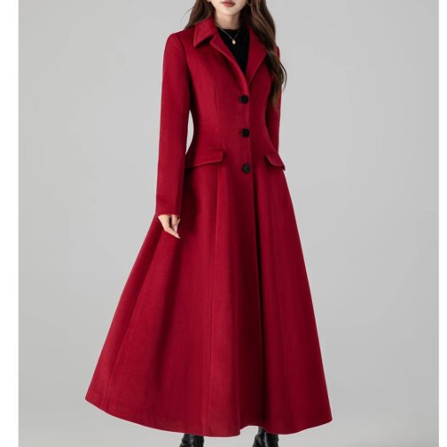 Women’s Princess Red Wool Long Coat - Image 7