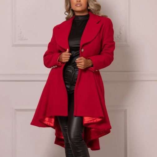Women’s Princess Red Wool Midi Coat - Image 4