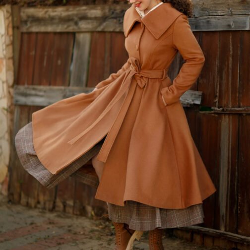 Women’s Princess Swing Green Wool Coat - Image 3