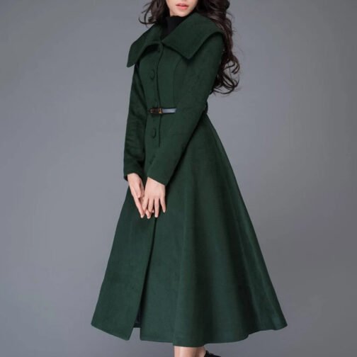 Women’s Princess Swing Green Wool Coat - Image 12