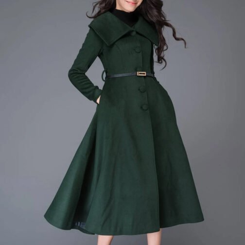 Women’s Princess Swing Green Wool Coat - Image 10